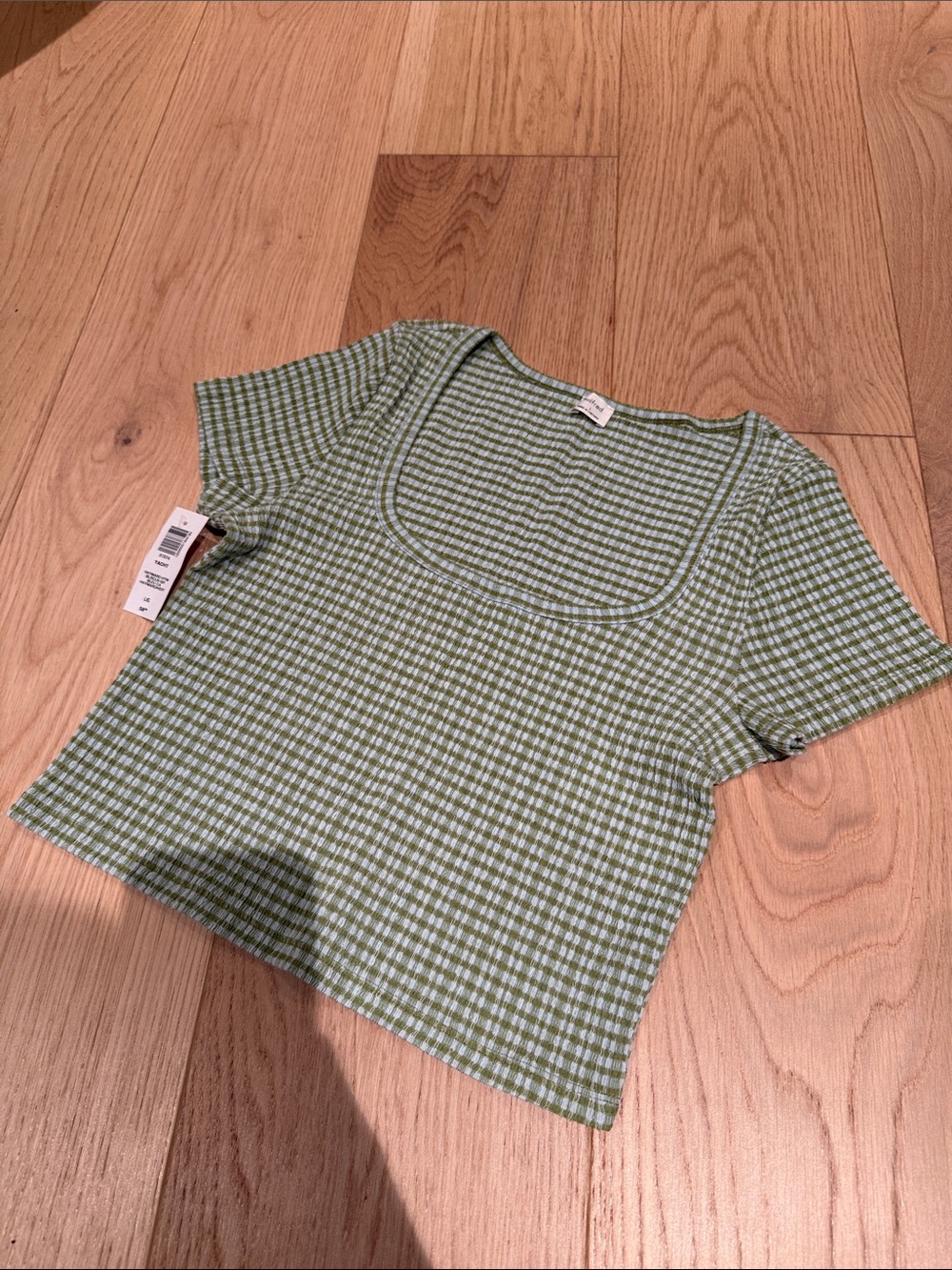 Wilfred Green Gingham Scoop Neck Short Sleeve Top